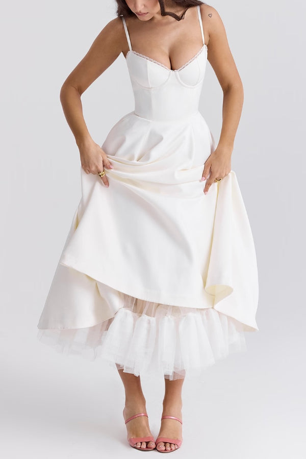 Women’s Satin Midi Dress – Corset Bodice & Twirl-Worthy Skirt