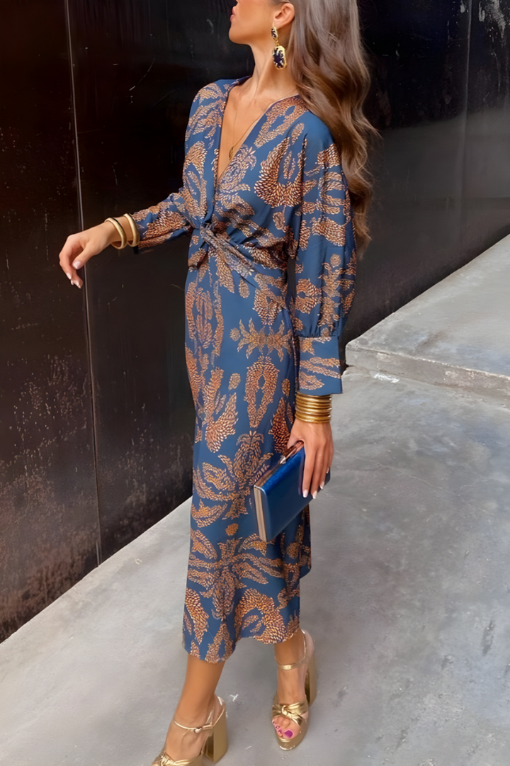 Women’s Boho Maxi Dress – Deep V Neck & Bold Statement Print