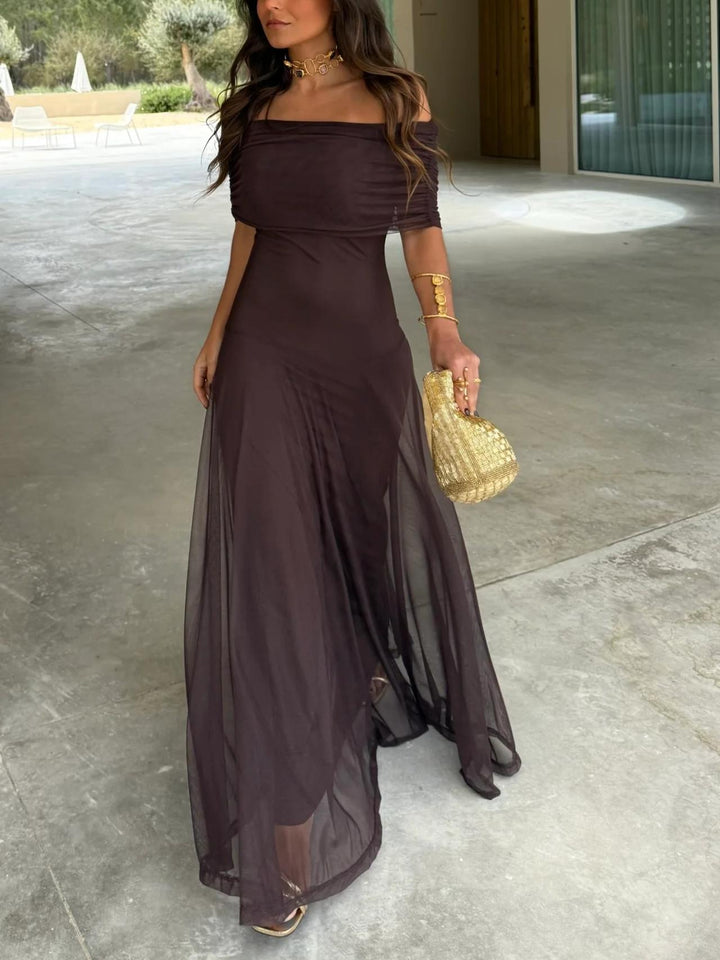 Women’s Off-Shoulder Maxi Dress – Flowy Chiffon Evening Elegance
