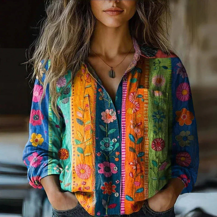 Women’s Vintage Printed Button Blouse – Relaxed Fit & Everyday Style