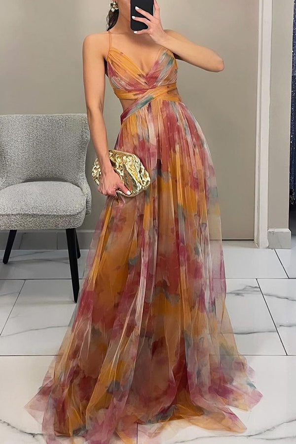 Women’s Watercolor Chiffon Maxi Dress – Romantic Flow & Evening Glow