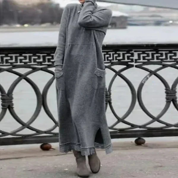 Women’s Cozy Turtleneck Maxi Sweater Dress – Warmth, Pockets & Effortless Ease
