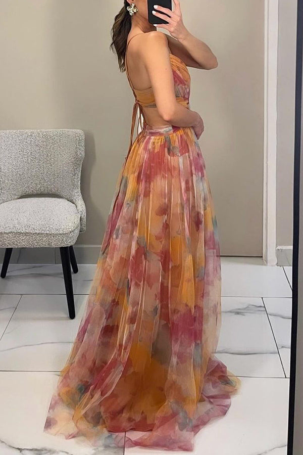 Women’s Watercolor Chiffon Maxi Dress – Romantic Flow & Evening Glow
