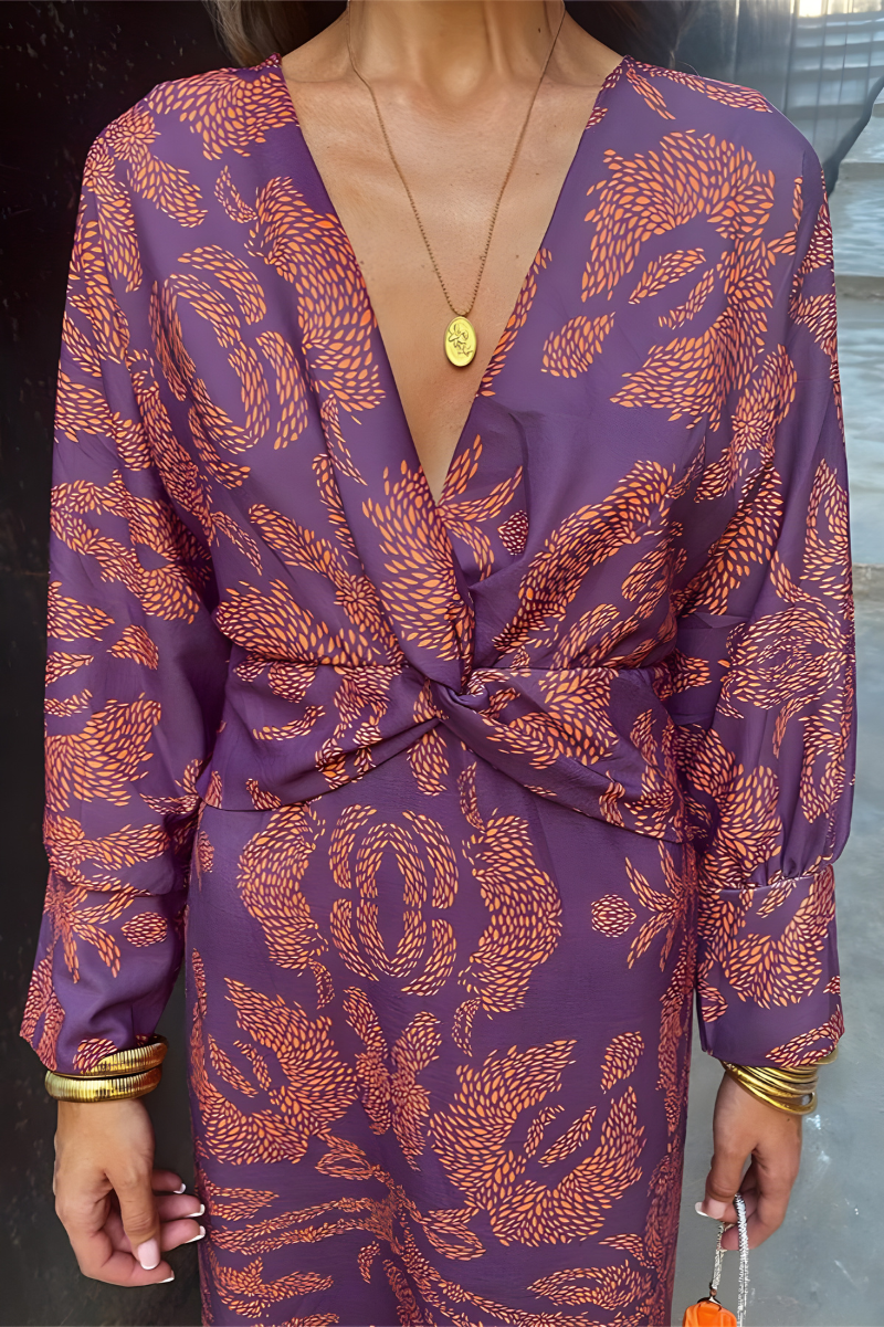 Women’s Boho Maxi Dress – Deep V Neck & Bold Statement Print