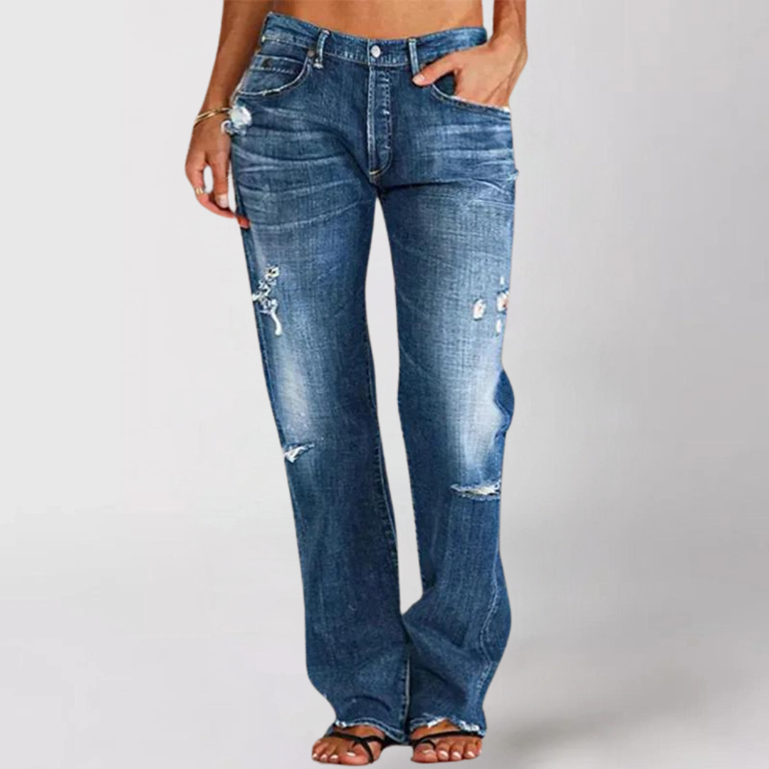 Women’s Distressed Straight Leg Jeans – Relaxed Fit & Everyday Edge