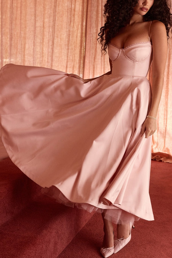 Women’s Satin Midi Dress – Corset Bodice & Twirl-Worthy Skirt