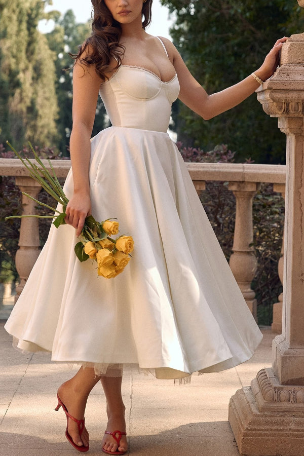 Women’s Satin Midi Dress – Corset Bodice & Twirl-Worthy Skirt