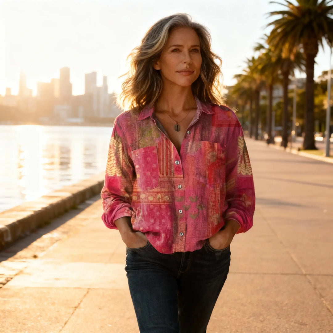 Women’s Vintage Printed Button Blouse – Relaxed Fit & Everyday Style