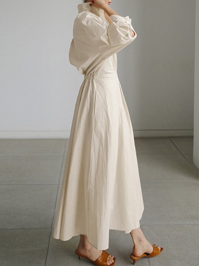 Women’s Maxi Shirt Dress – Minimalist Belted A-Line Elegance