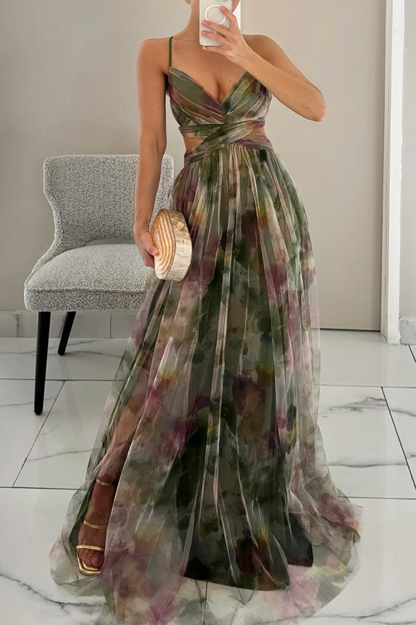 Women’s Watercolor Chiffon Maxi Dress – Romantic Flow & Evening Glow