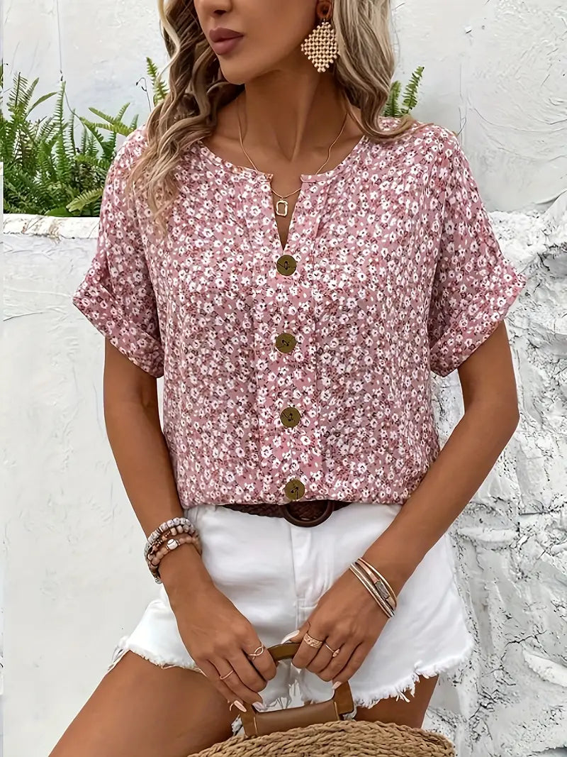 Women’s Floral Button-Front Top – Relaxed Fit & Everyday Comfort