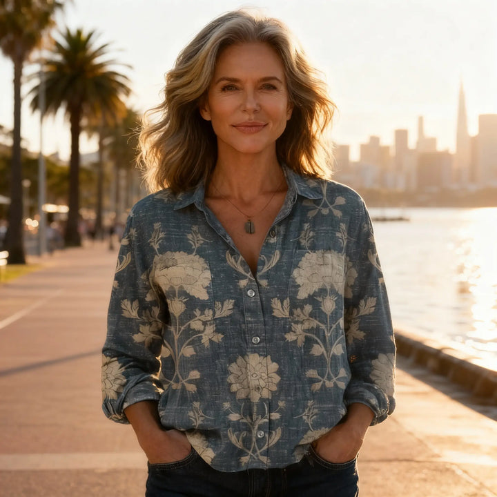 Women’s Vintage Printed Button Blouse – Relaxed Fit & Everyday Style