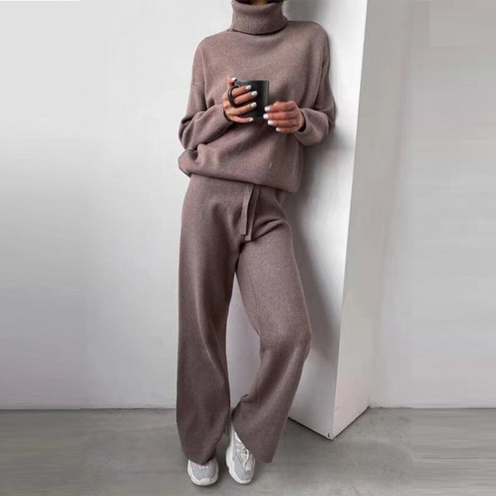 Women’s Knit Loungewear Set – Cozy Turtleneck & Wide-Leg Pants