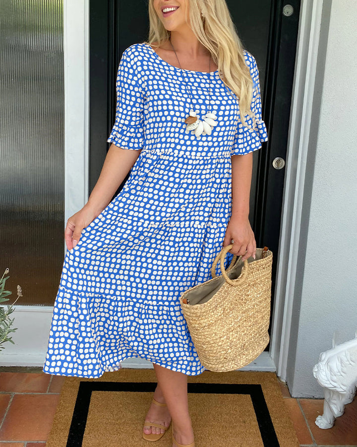Women’s Round Neck Polka Dot Midi Dress – Effortless Charm & Easy Comfort