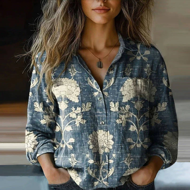 Women’s Vintage Printed Button Blouse – Relaxed Fit & Everyday Style