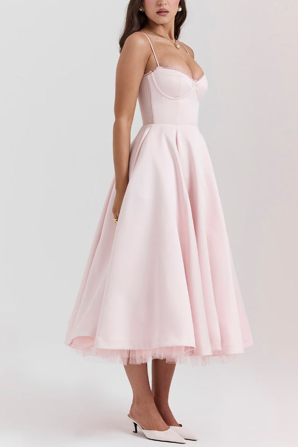 Women’s Satin Midi Dress – Corset Bodice & Twirl-Worthy Skirt