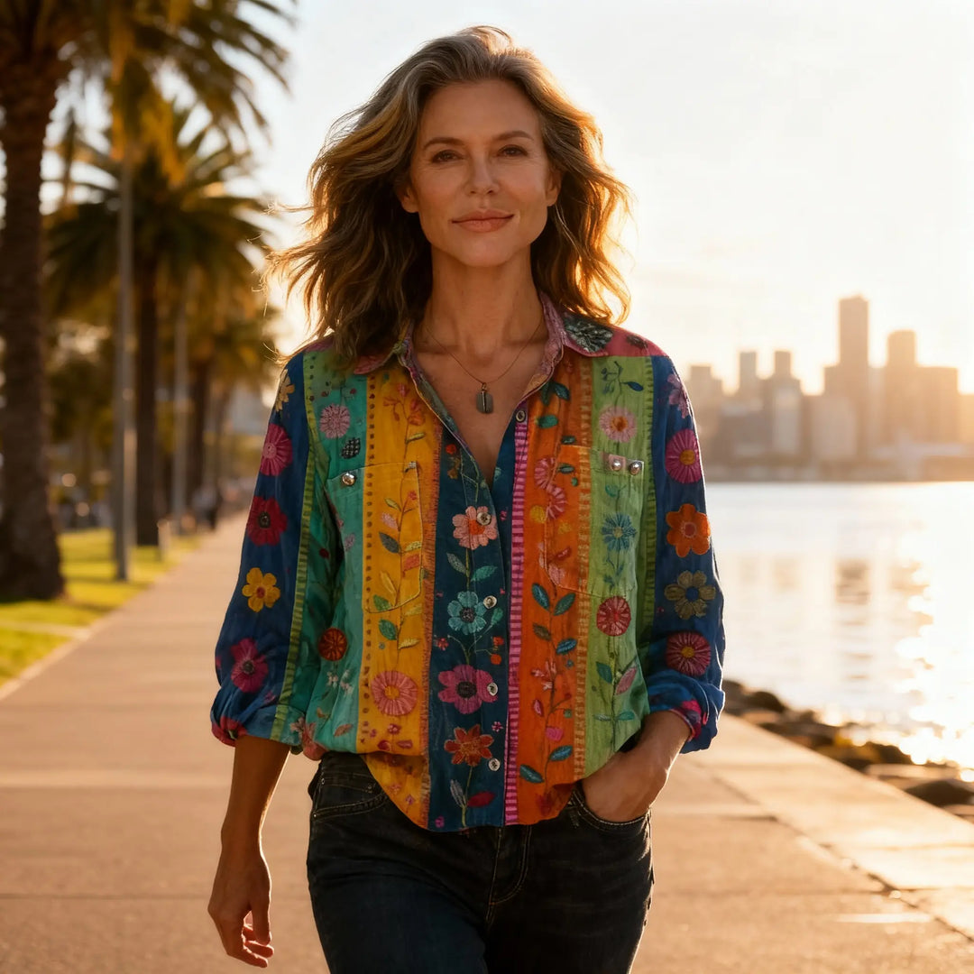 Women’s Vintage Printed Button Blouse – Relaxed Fit & Everyday Style