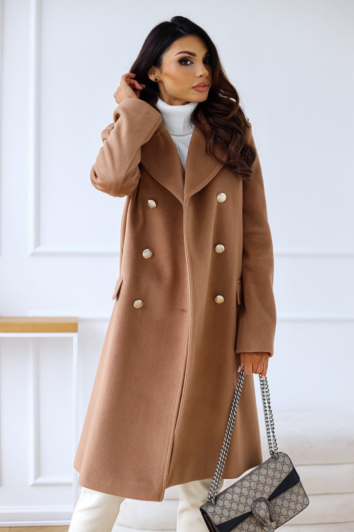 Women Winter Elegant Double-Breasted Wool Trench Coat