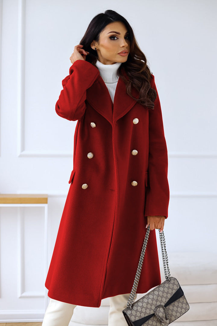 Women Winter Elegant Double-Breasted Wool Trench Coat