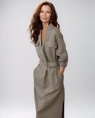 Elegante V-Hals Jurk Dames – Met Riem en Knoopsluiting
