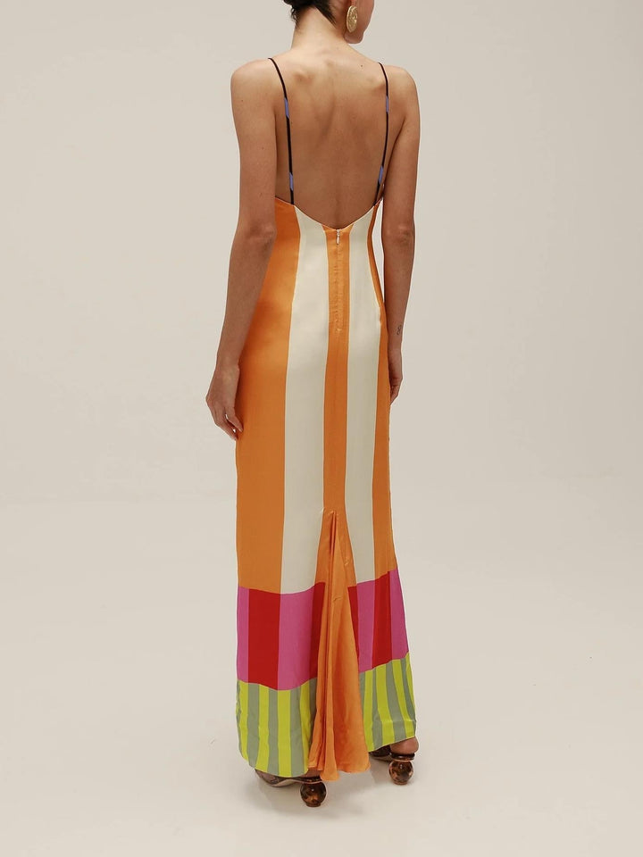 Women’s Striped Maxi Dress – Bold Colorblock Summer Style