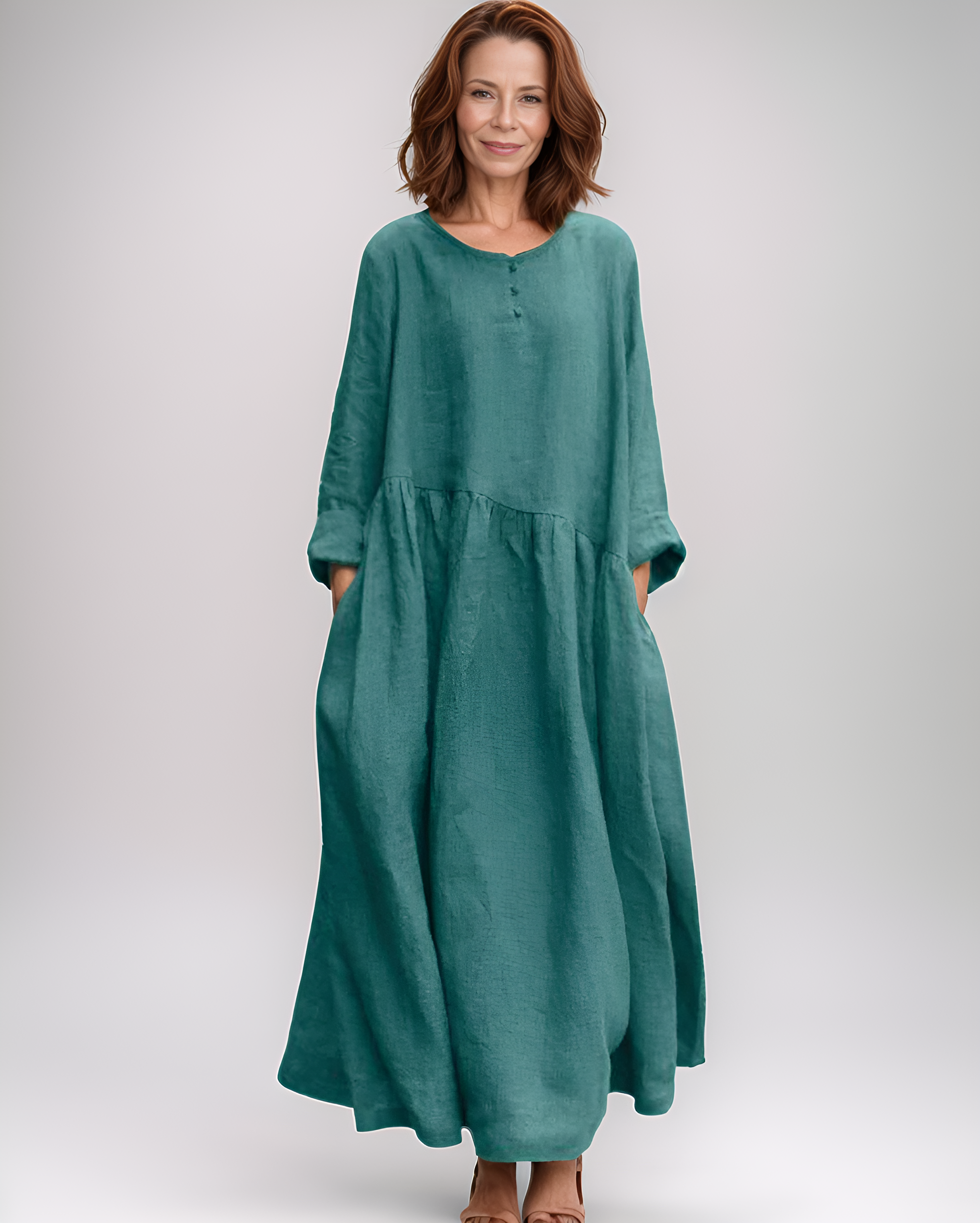 Herfst Katoenen Jurk Dames – Met Pockets