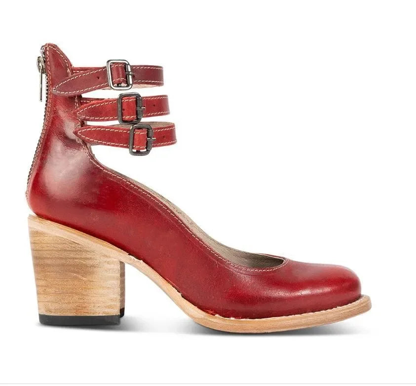 Women’s Leather Block-Heel Pumps – Vintage Ankle-Strap Style