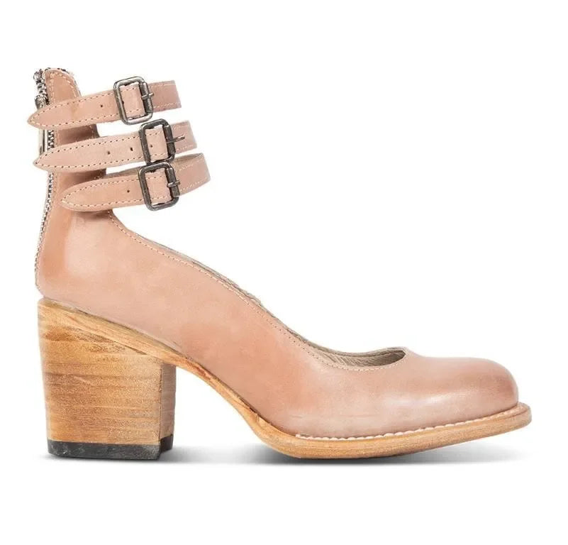 Women’s Leather Block-Heel Pumps – Vintage Ankle-Strap Style