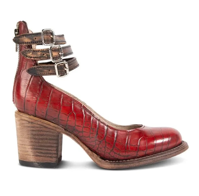 Women’s Leather Block-Heel Pumps – Vintage Ankle-Strap Style
