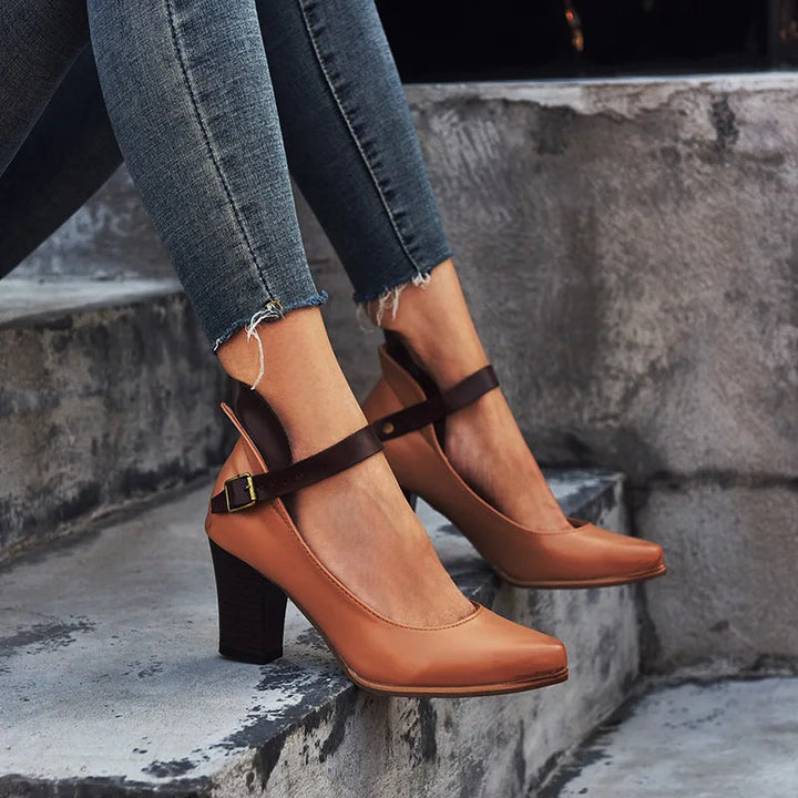 Women’s Block Heel Pumps – Comfortable Ankle Strap & Modern Elegance