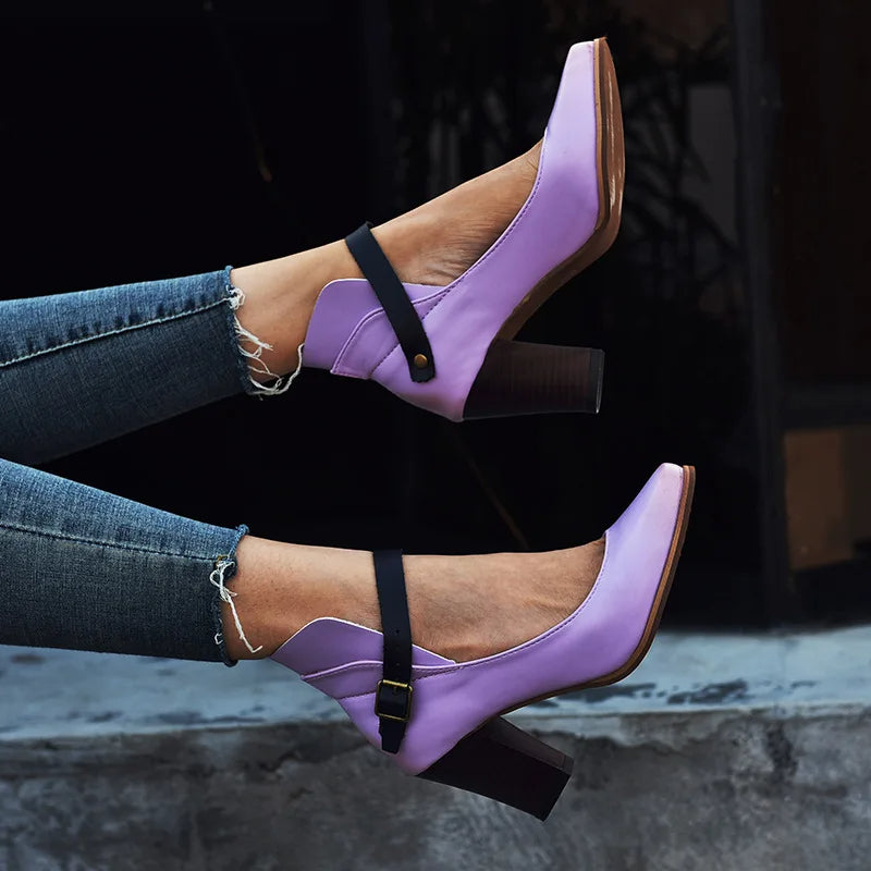 Women’s Block Heel Pumps – Comfortable Ankle Strap & Modern Elegance