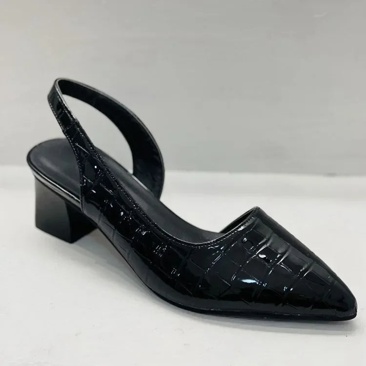 Women’s Slingback Pumps – Croc Texture & Mid Block Heel