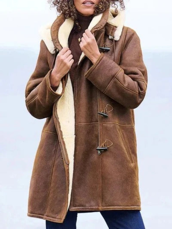 Women Autumn–Winter Casual Shearling-Lined Hooded Jacket