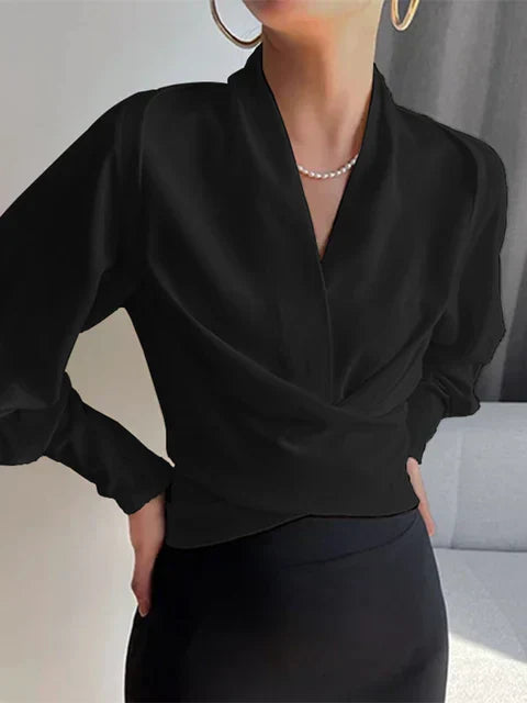 Women’s Elegant Wrap Blouse with Puff Sleeves – Flattering Fit & Timeless Style
