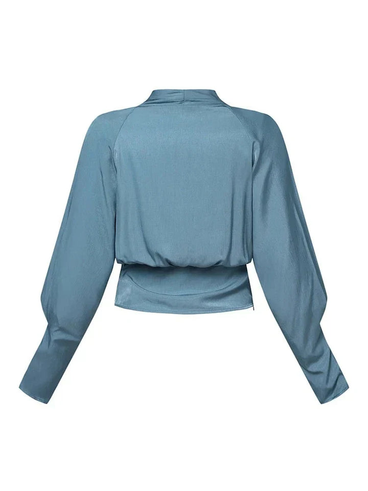 Women’s Elegant Wrap Blouse with Puff Sleeves – Flattering Fit & Timeless Style