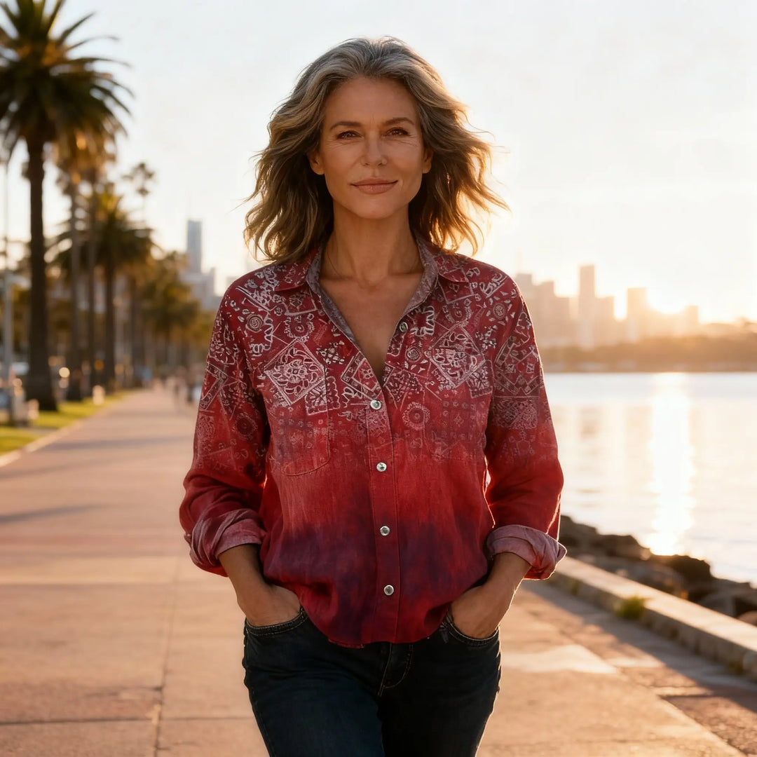 Women’s Vintage Printed Button Blouse – Relaxed Fit & Everyday Style