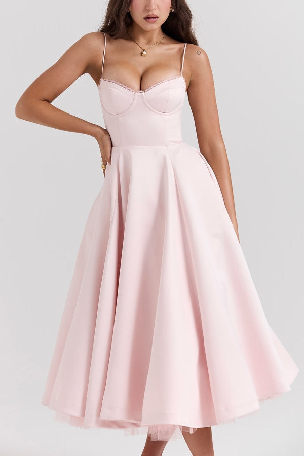 Women’s Satin Midi Dress – Corset Bodice & Twirl-Worthy Skirt
