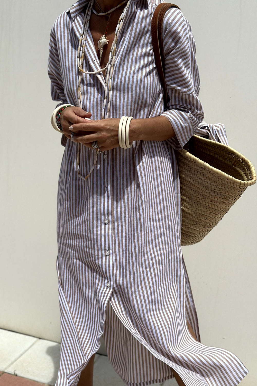 Women Summer Casual Striped Shirt Dress