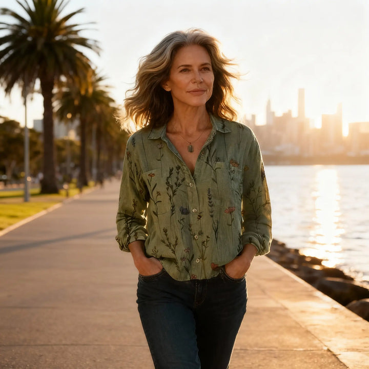 Women’s Vintage Printed Button Blouse – Relaxed Fit & Everyday Style