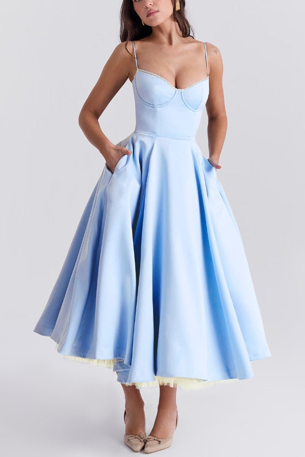 Women’s Satin Midi Dress – Corset Bodice & Twirl-Worthy Skirt