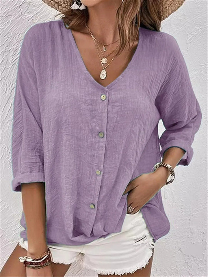 Effortless V-Neck Button-Up Top – Relaxed Style & Everyday Ease