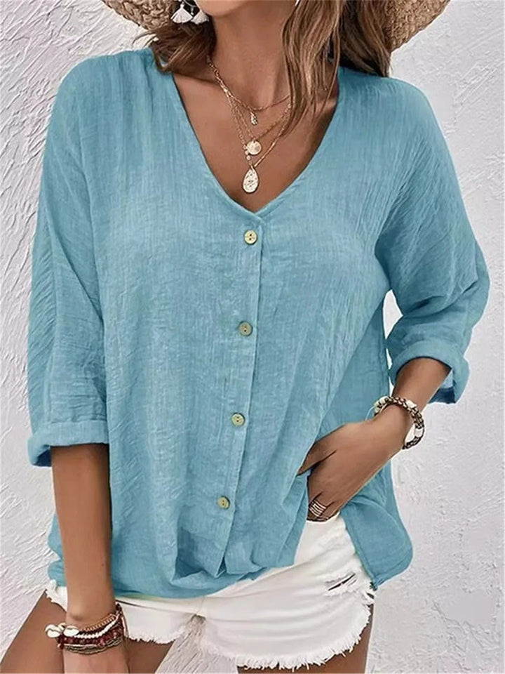 Effortless V-Neck Button-Up Top – Relaxed Style & Everyday Ease