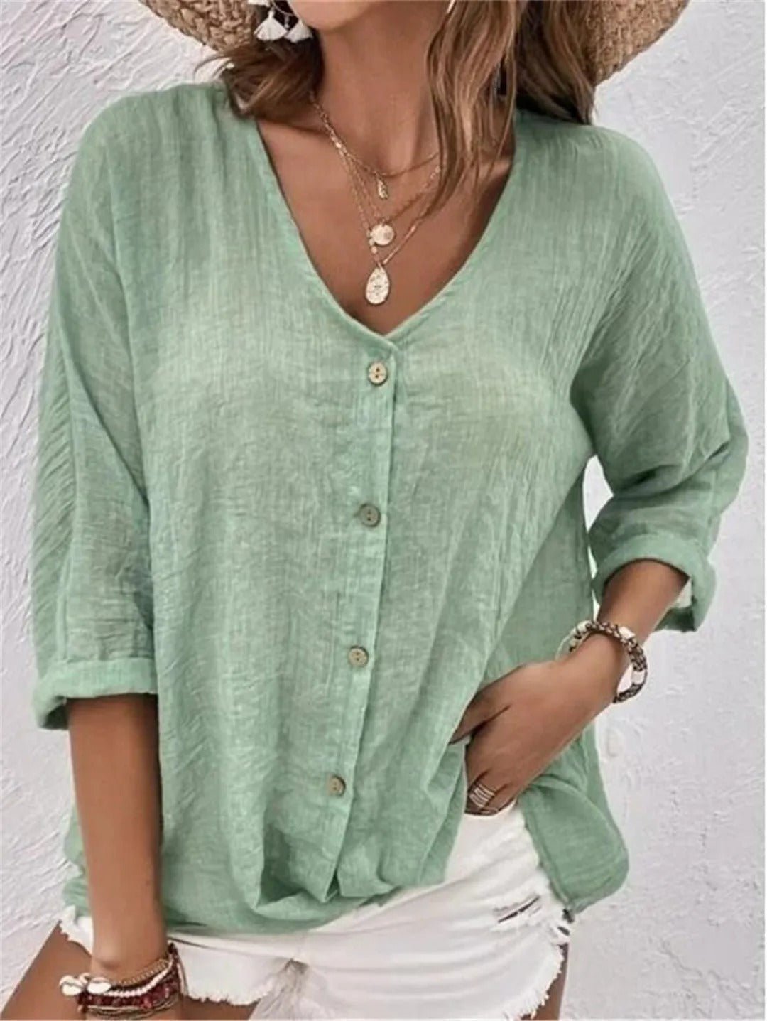 Effortless V-Neck Button-Up Top – Relaxed Style & Everyday Ease