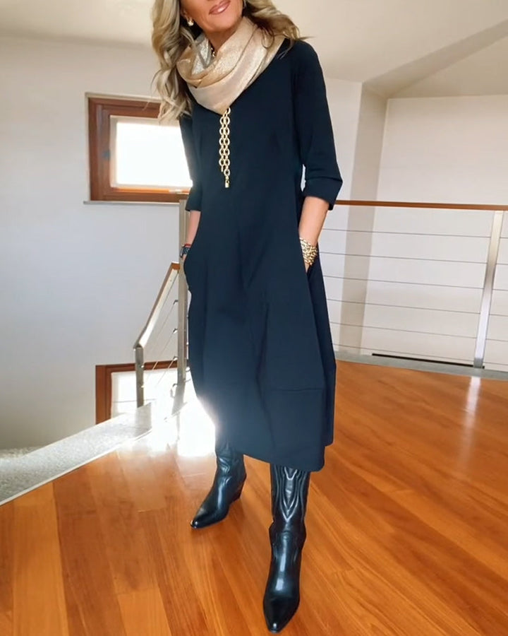 Women’s Midi Dress – 3/4 Sleeve Chic & Everyday Comfort