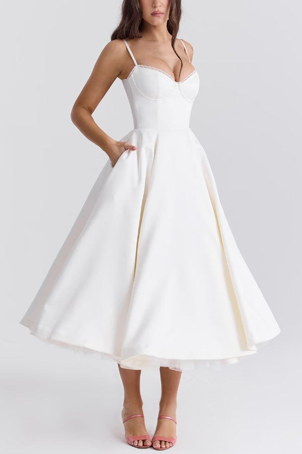 Women’s Satin Midi Dress – Corset Bodice & Twirl-Worthy Skirt