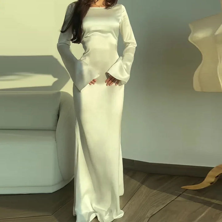 Women’s Satin Maxi Dress – Long Sleeve Evening Elegance