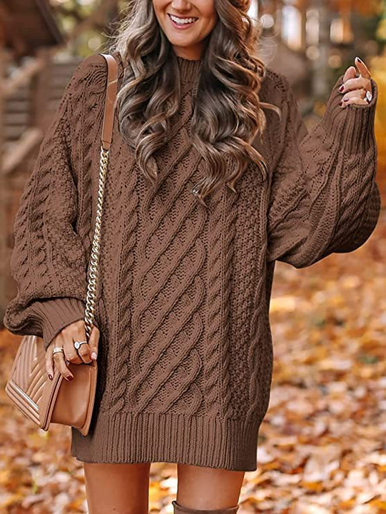 Women’s Oversized Cable Knit Sweater Dress – Cozy Fall Favorite