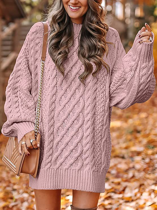 Women’s Oversized Cable Knit Sweater Dress – Cozy Fall Favorite