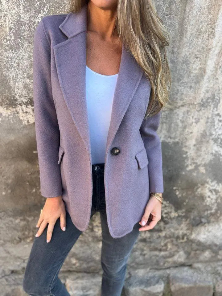 Women’s Lapel Long Sleeve Jacket – Casual Fit & Everyday Style