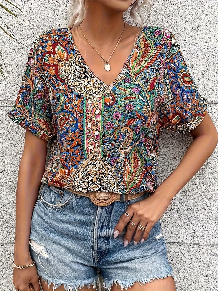 Women’s Romantic Floral V-Neck Blouse – Lightweight & Feminine